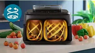 Dviejų krepšelių gruzdintuvė Philips 5000 Series NA551/00 su garų funkcija aprašymas - Prekės nuotrauka