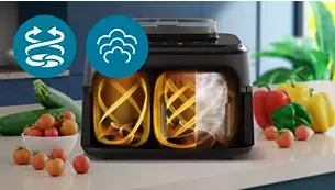 Dviejų krepšelių gruzdintuvė Philips 5000 Series NA551/00 su garų funkcija aprašymas - Prekės nuotrauka