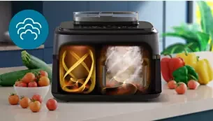 Dviejų krepšelių gruzdintuvė Philips 5000 Series NA551/00 su garų funkcija aprašymas - Prekės nuotrauka