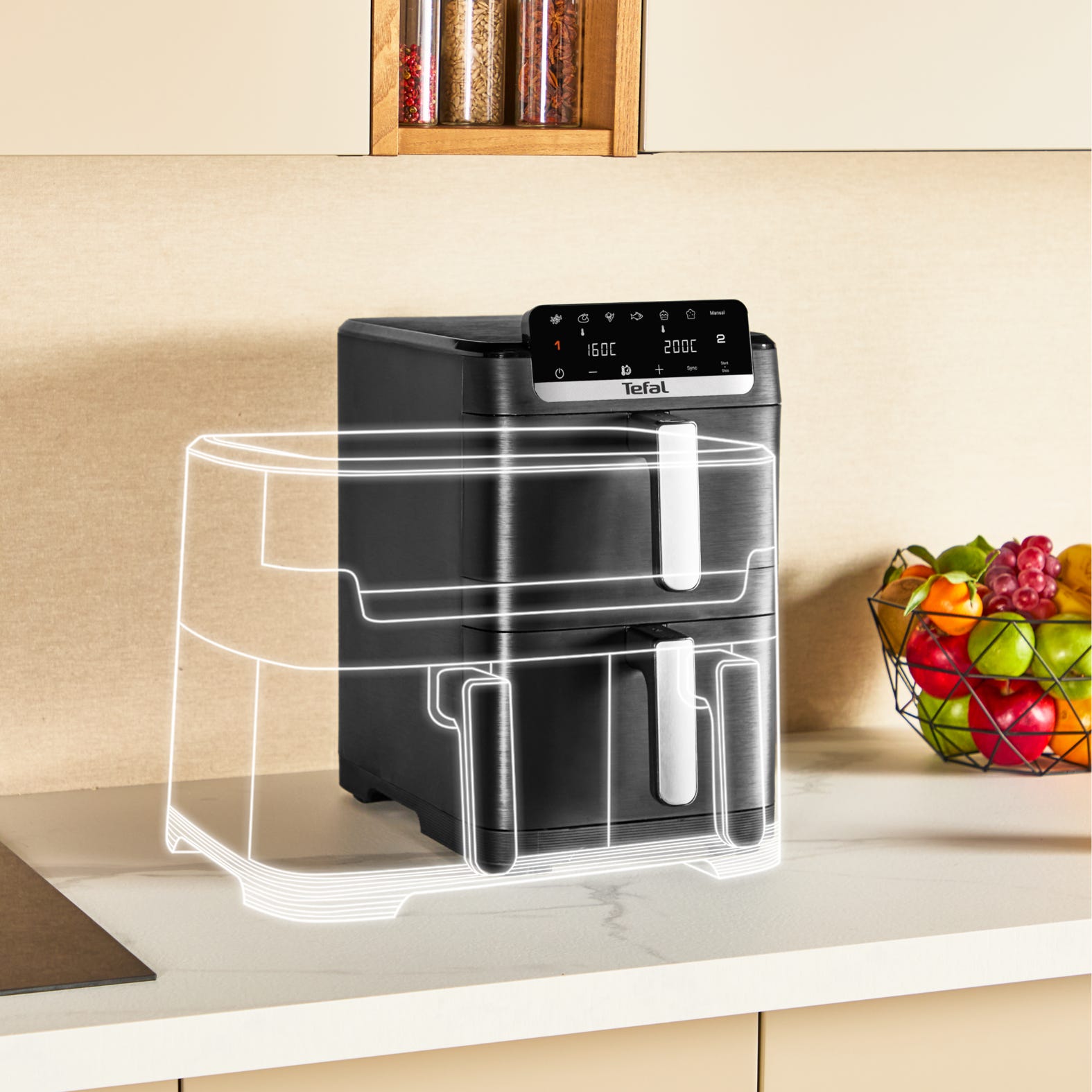 Karšto oro gruzdintuvė, Tefal Easy Fry Crispy Stack EY7528E0, 10 L, 2700 W, juoda aprašymas - Prekės nuotrauka