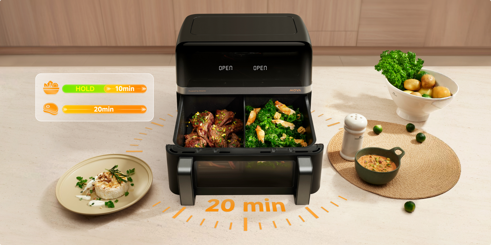 Karšto oro gruzdintuvė Mova AeroChef™ FD20 Pro, juodos spalvos, 2700 W, 9 l aprašymas - Prekės nuotrauka