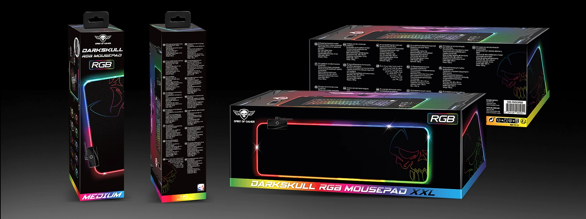 Pelės kilimėlis Spirit Of Gamer Darkskull, XXL, su RGB apšvietimu aprašymas - Prekės nuotrauka