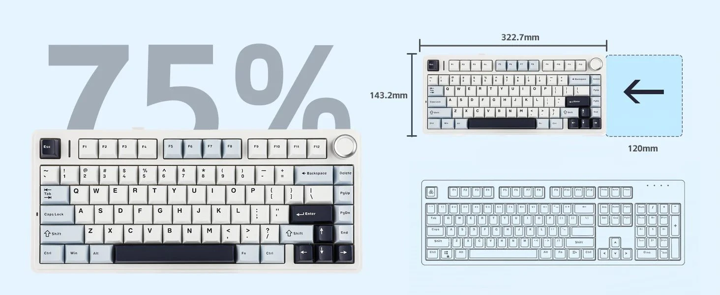 Mechaninė belaidė žaidimų klaviatūra Aula F75, su RGB apšvietimu, EN / RU išdėstymas, juodos spalvos aprašymas - Prekės nuotrauka