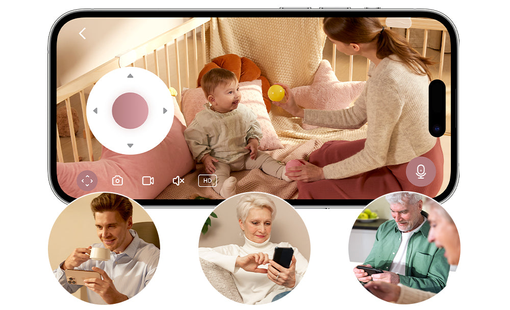 Mobili auklė „Momcozy BM04 Smart“, su 5″ monitoriumi ir „Wi-Fi“, balta aprašymas - Prekės nuotrauka