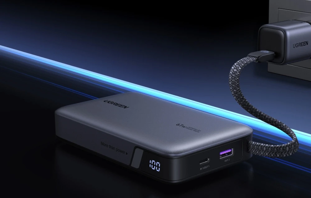 Nešiojamas įkroviklis UGREEN Nexode 20000mAh 67W su ištraukiamu USB-C laidu aprašymas - Prekės nuotrauka