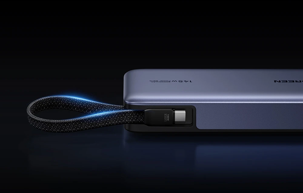 Nešiojamasis įkroviklis 20 000 mAh UGREEN PB551, 145 W, USB ir USB-C, su integruotu kabeliu aprašymas - Prekės nuotrauka