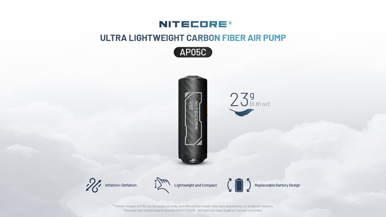 Nitecore AP05C Mini elektrinė oro pompa, 200 l/min, 23 g aprašymas - Prekės nuotrauka