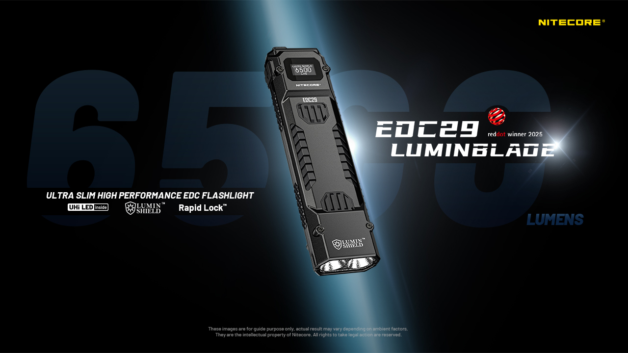 Nitecore EDC29 Žibintuvėlis, 6500 lm, iki 400 m, OLED ekranas, 2500 mAh, USB-C, IP54 aprašymas - Prekės nuotrauka