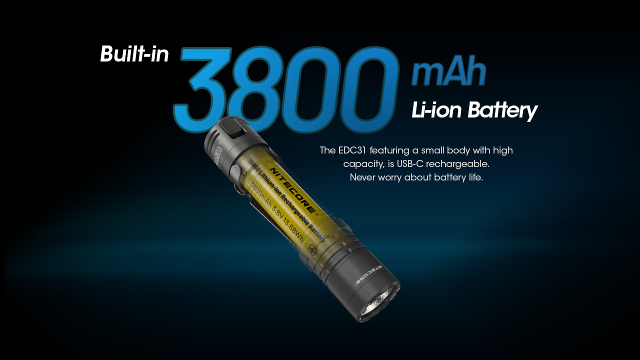 Nitecore EDC31 Žibintuvėlis, 3500 lm, iki 380 m, 3800 mAh, USB-C, IP68 aprašymas - Prekės nuotrauka
