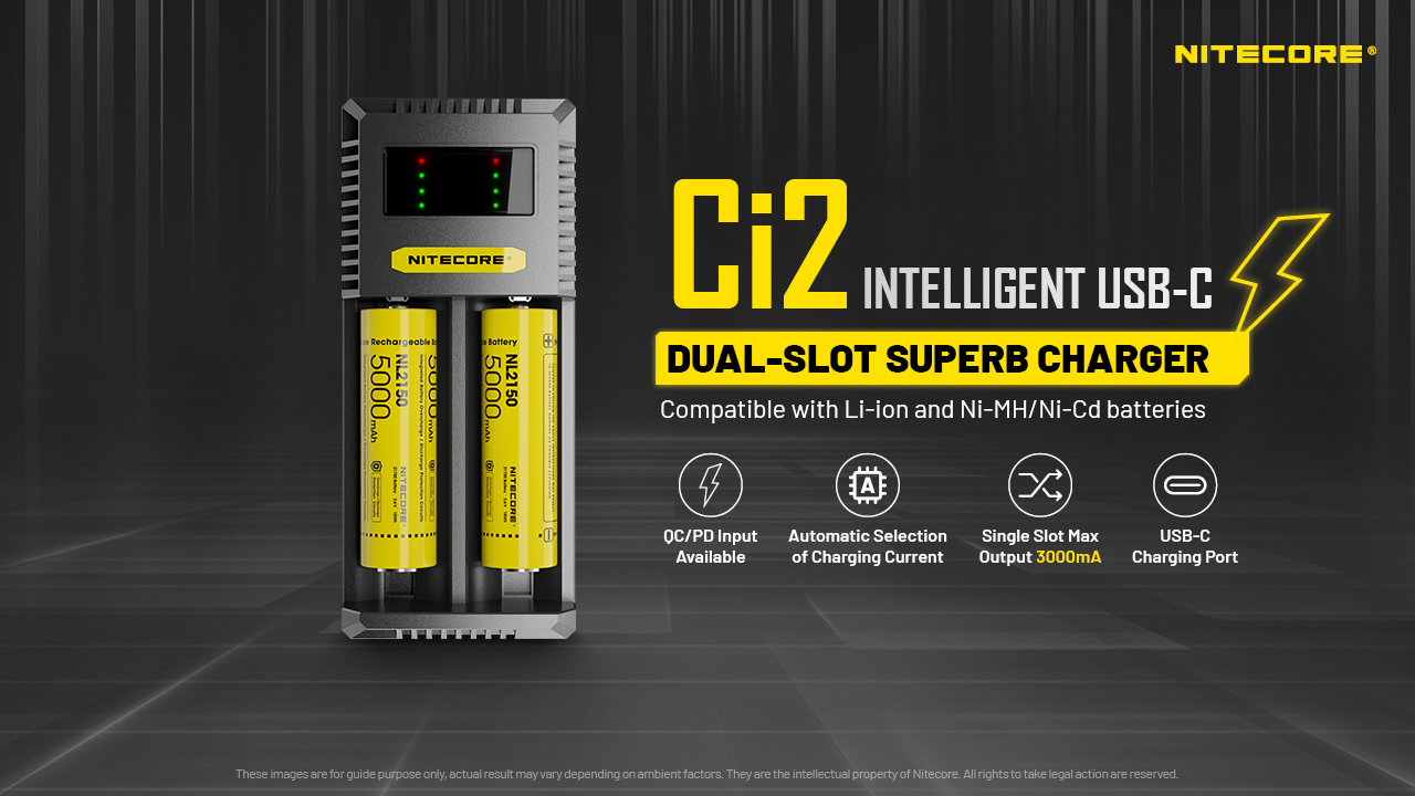 Nitecore Ci2 išmanusis dviejų lizdų USB-C baterijų įkroviklis, iki 3000 mA aprašymas - Prekės nuotrauka