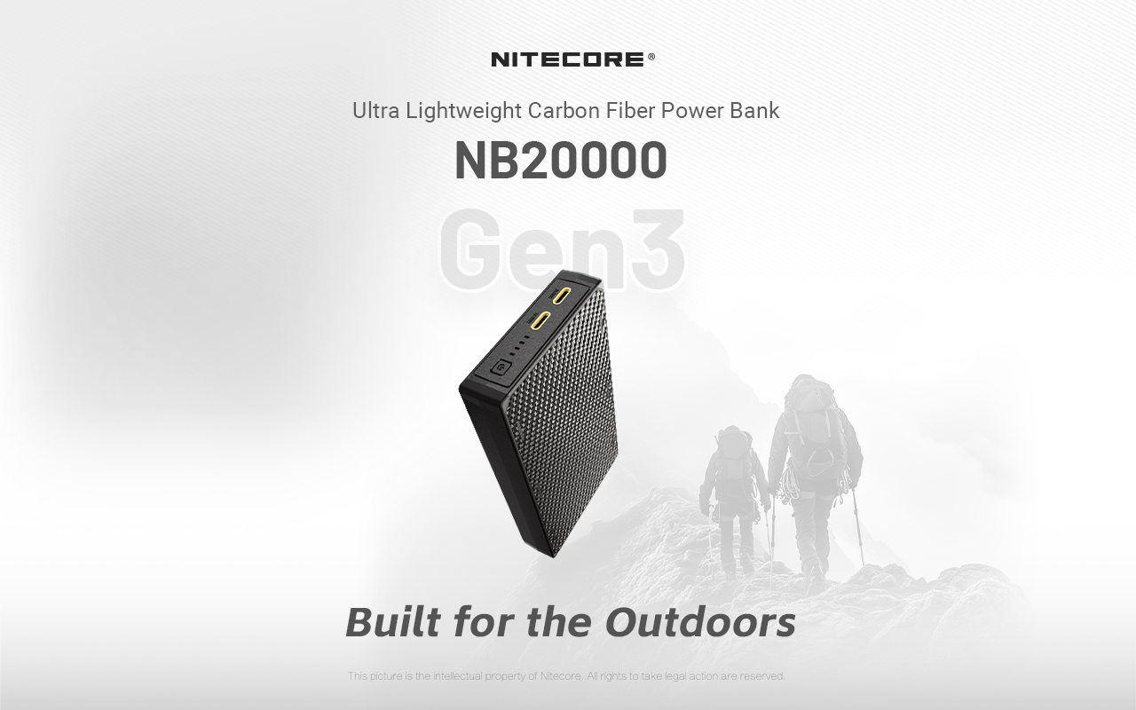 Nitecore NB20000 Gen3 Išorinė baterija, 20000 mAh, 22,5 W, 2 × USB-C, IPX5 aprašymas - Prekės nuotrauka