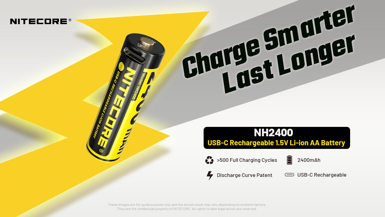 Nitecore NH2400 2400mAh USB-C įkraunamos AA baterijos, 2 vnt. aprašymas - Prekės nuotrauka
