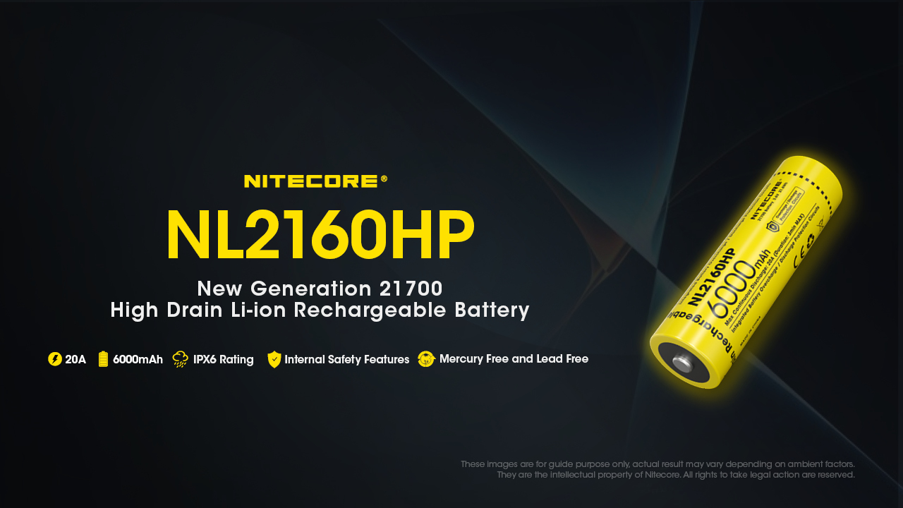 Nitecore NL2160HP 21700 Li-Ion įkraunama baterija, 6000 mAh, 20 A aprašymas - Prekės nuotrauka