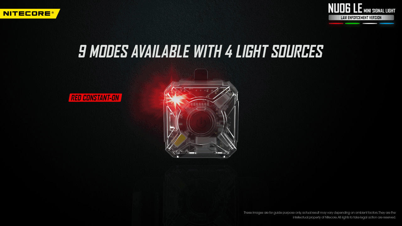 Nitecore NU06 LE Mini signalinė lemputė, 4 spalvų LED, 9 režimai, 250 mAh, USB-C aprašymas - Prekės nuotrauka