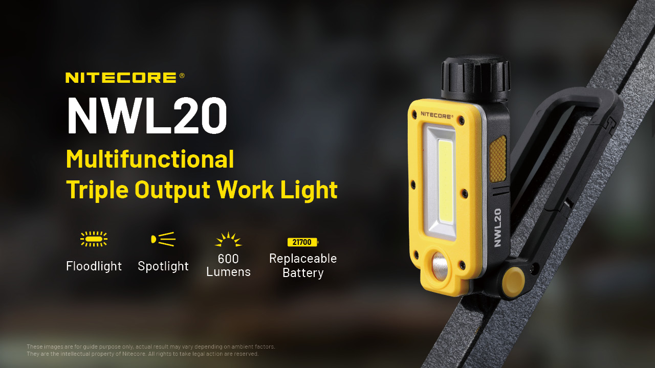 Nitecore NWL20 Darbinis žibintas, 600 lm, iki 93 m, 5000 mAh, USB-C, IPX5 aprašymas - Prekės nuotrauka