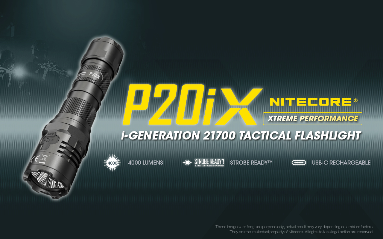 Nitecore P20iX Taktinis žibintuvėlis, 4000 lm, iki 221 m, 5000 mAh, USB-C, IP68 aprašymas - Prekės nuotrauka