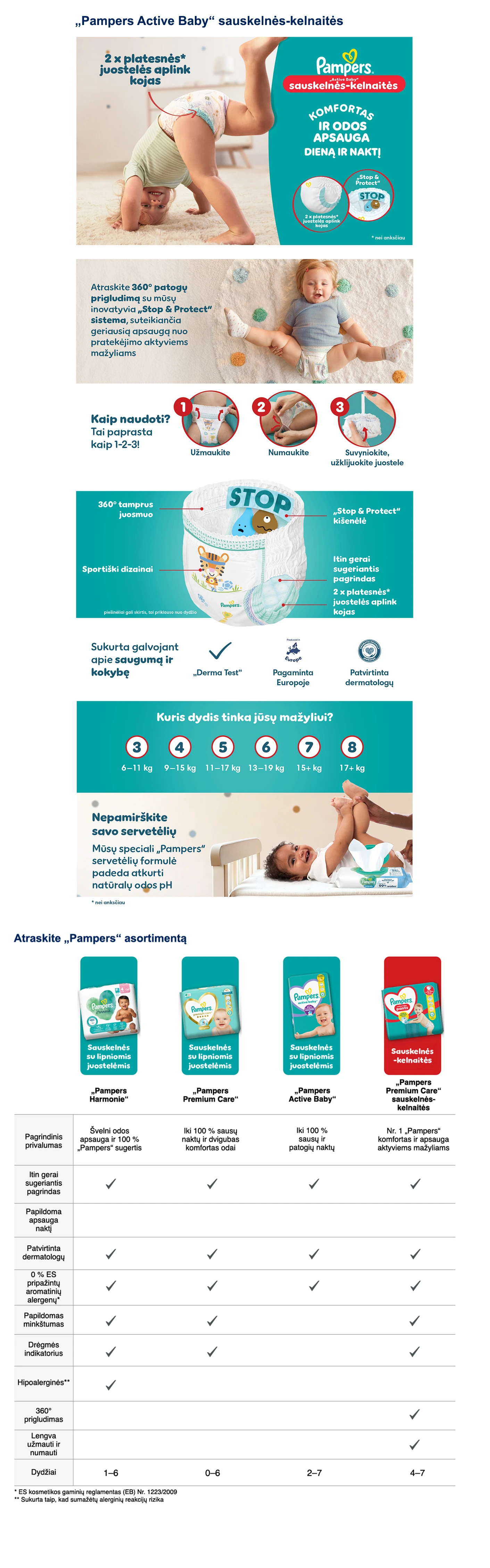 Pampers Pants sauskelnės-kelnaitės, 3 Dydis, 204 vnt., 6–11 kg aprašymas - Prekės nuotrauka
