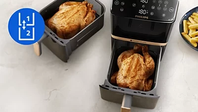 Karšto oro gruzdintuvė Philips 4000 ser. „Airfryer“ su 2 krepšeliais, 2750 W (Pažeista pakuotė) aprašymas - Prekės nuotrauka