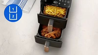 Karšto oro gruzdintuvė Philips 4000 ser. „Airfryer“ su 2 krepšeliais, 2750 W (Pažeista pakuotė) aprašymas - Prekės nuotrauka