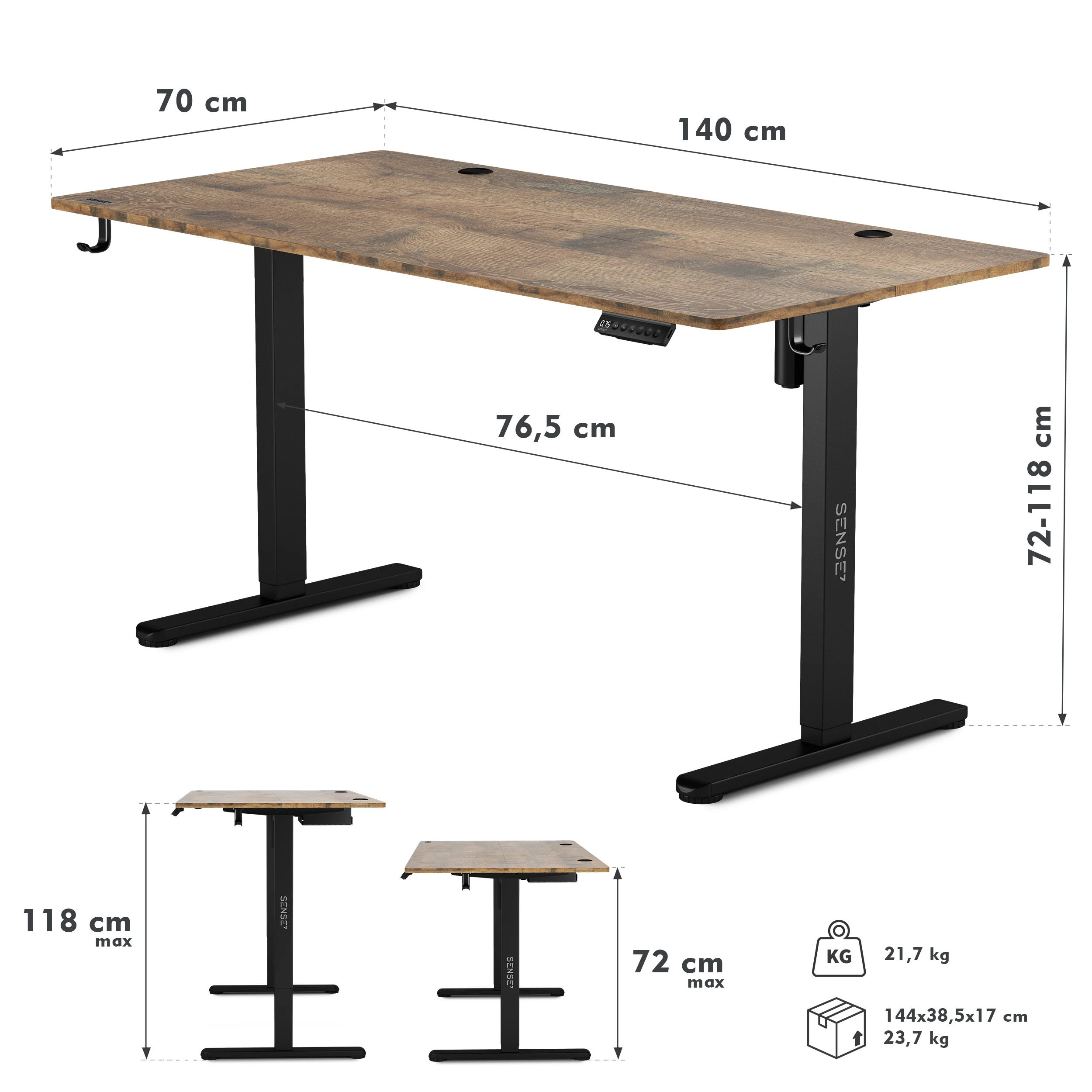 Reguliuojamo aukščio stalas SENSE7 140x70 cm | juodos/rudos spalvos aprašymas - Prekės nuotrauka Reguliuojamo aukščio stalas SENSE7 140x70 cm | juodos/rudos spalvos aprašymas - Prekės nuotrauka
