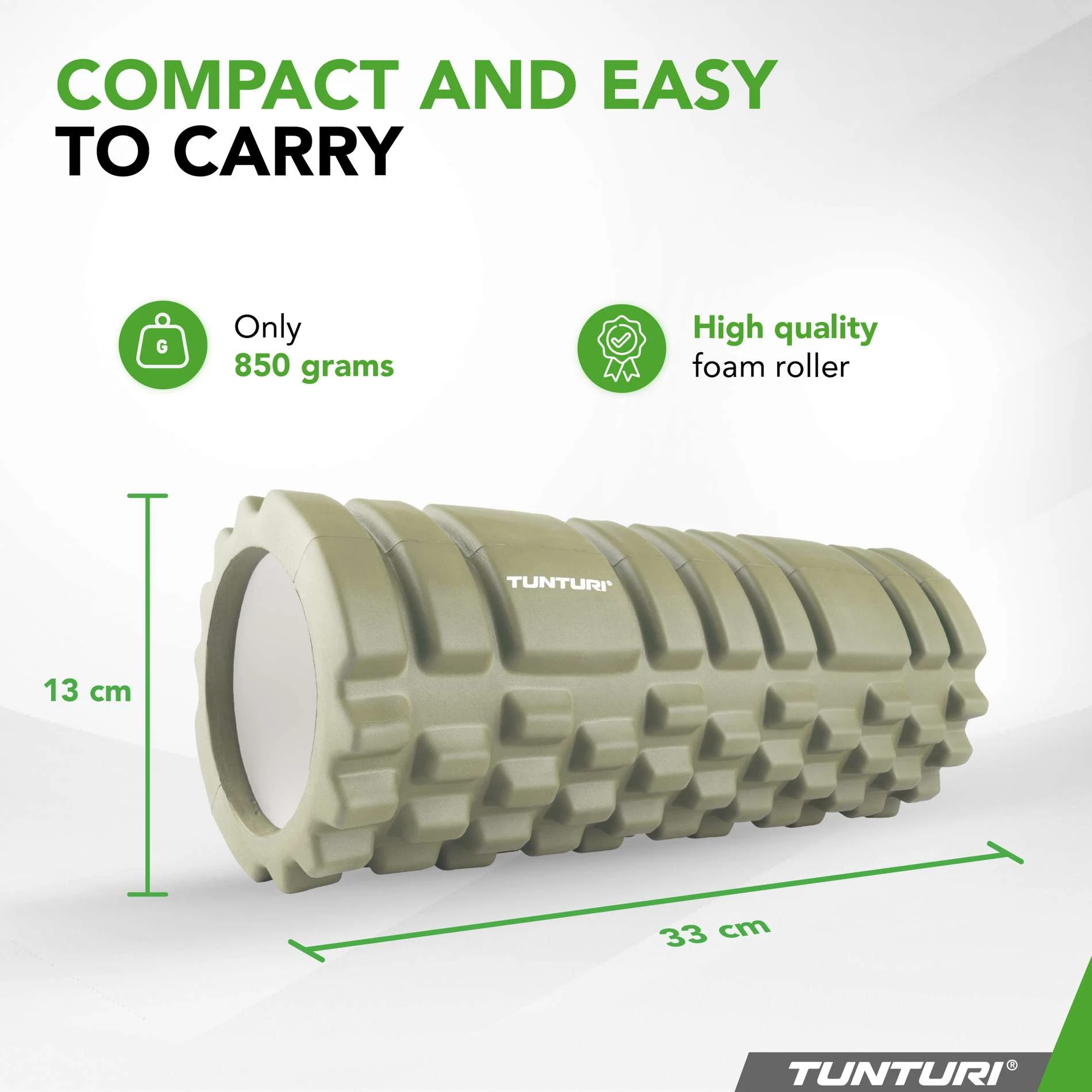 Tunturi Yoga Grid Foam Roller Masažo volelis 33cm, Žalia aprašymas - Prekės nuotrauka