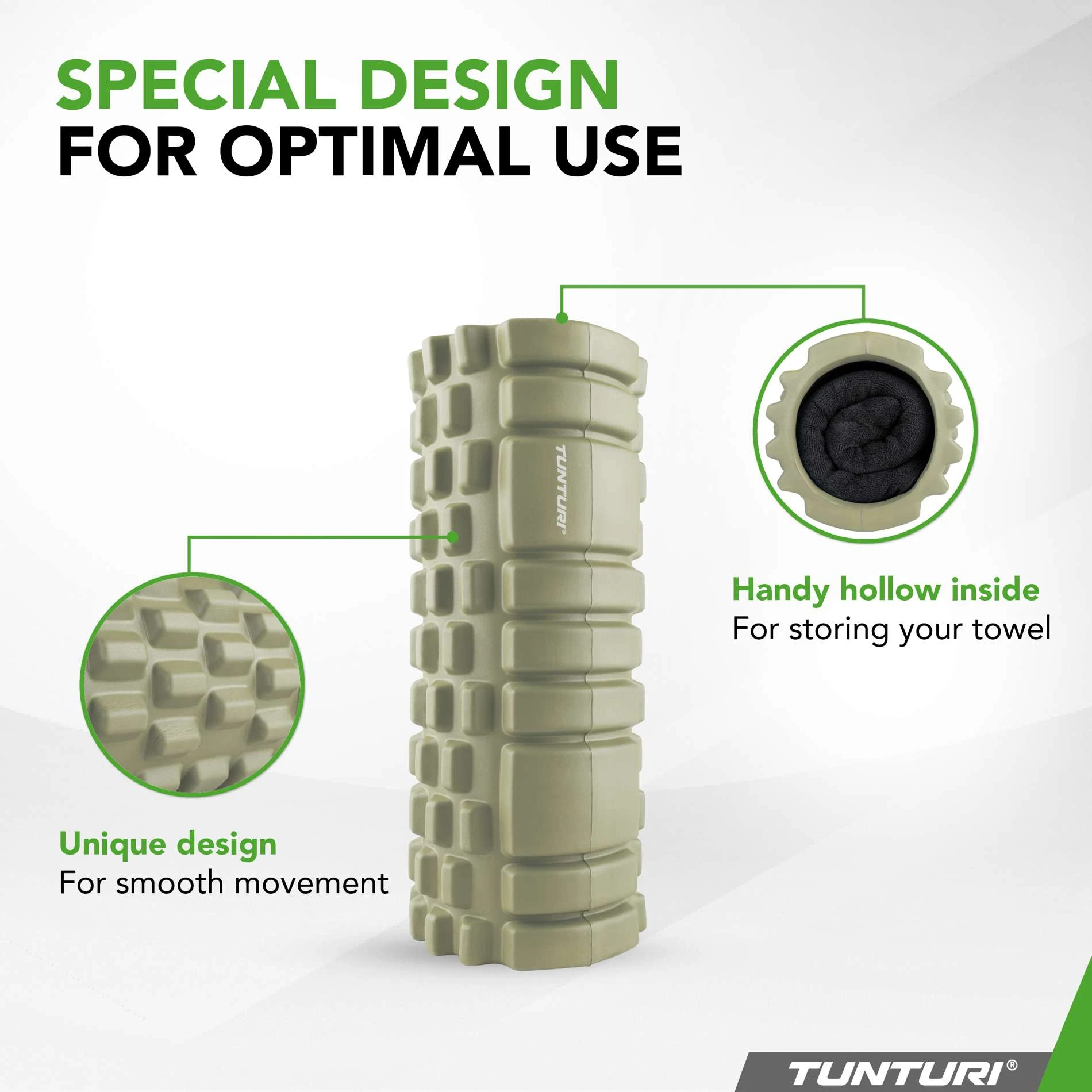 Tunturi Yoga Grid Foam Roller Masažo volelis 33cm, Žalia aprašymas - Prekės nuotrauka