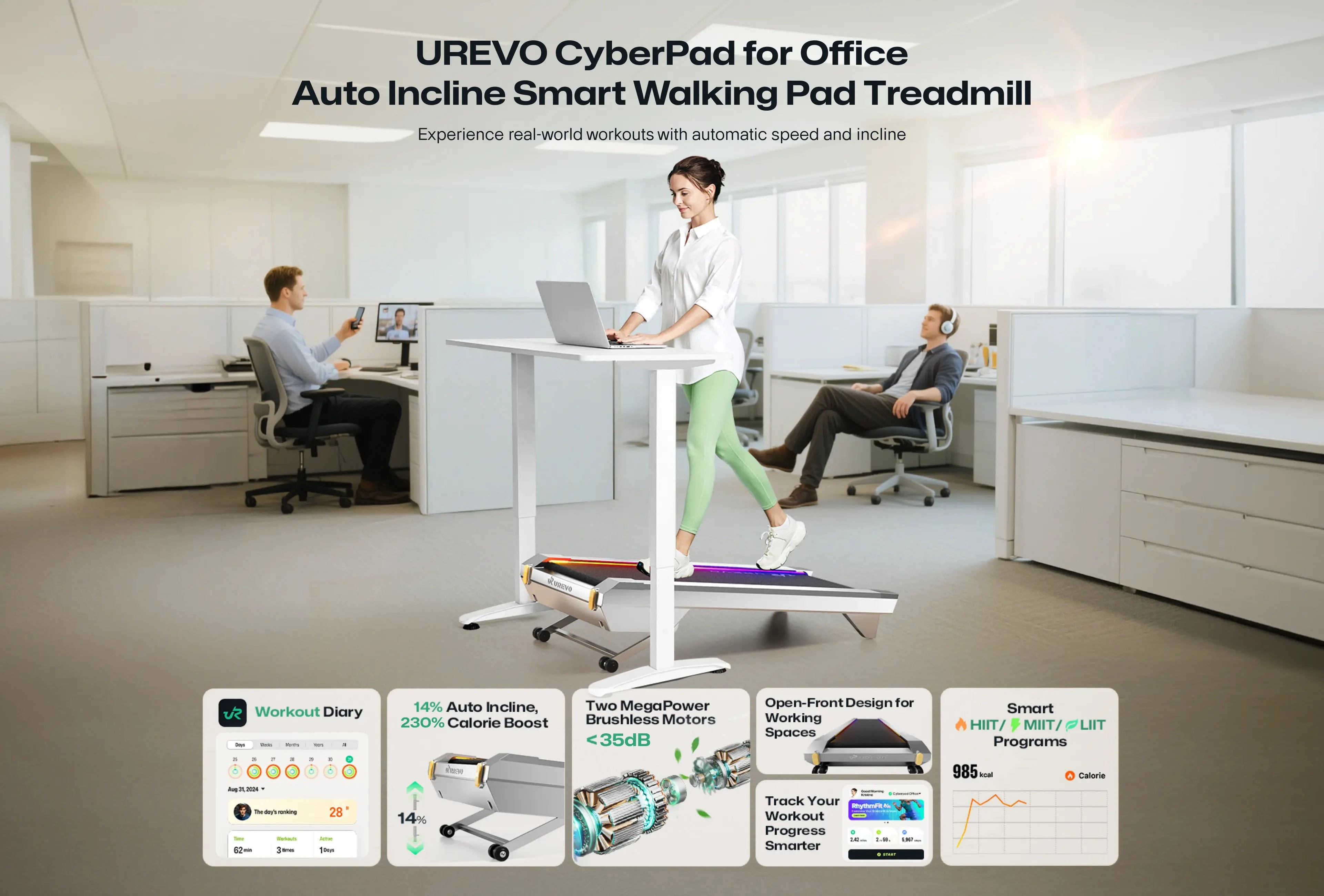 UREVO CyberPad for Office išmanusis bėgimo takelis, pilkas aprašymas - Prekės nuotrauka