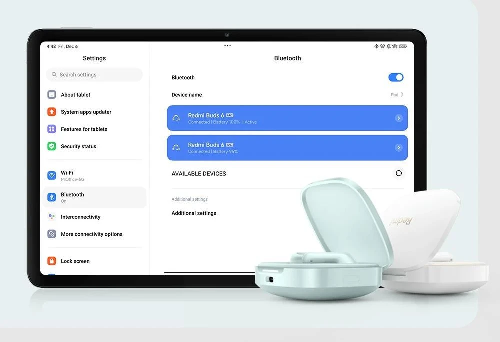 Xiaomi Redmi Buds 6 belaidės ausinės, Žalsvos spalvos aprašymas - Prekės nuotrauka