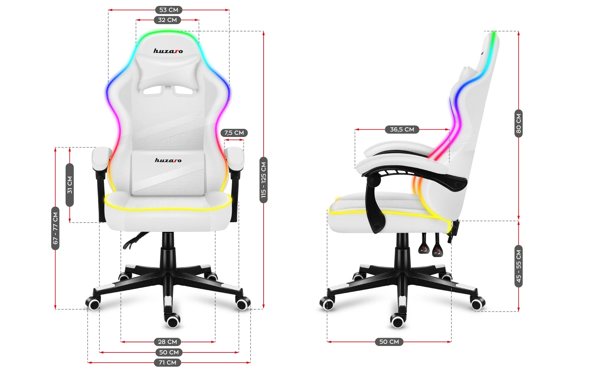 Žaidimų kėdė Huzaro Force 4.4, RGB juoda aprašymas - Prekės nuotrauka