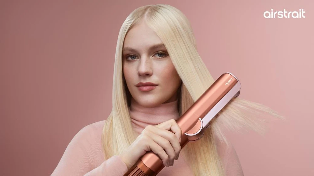 Plaukų džiovintuvas-tiesinimo žnyplės Dyson Airstrait HT01, Amber silk/Pink Champange spalvos