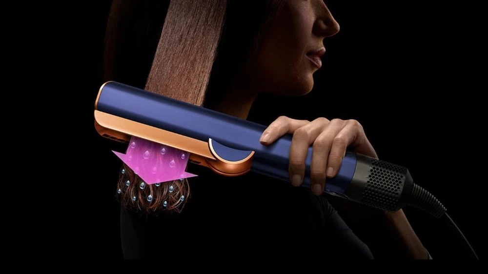 Plaukų džiovintuvas-tiesinimo žnyplės Dyson Airstrait HT01, Amber silk/Pink Champange spalvos