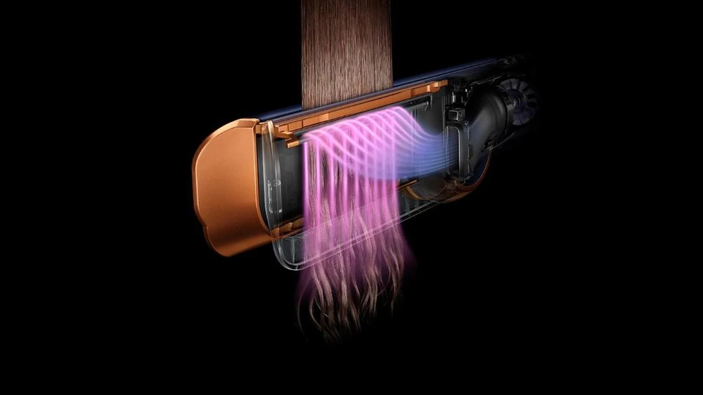 Plaukų džiovintuvas-tiesinimo žnyplės Dyson Airstrait HT01, Amber silk/Pink Champange spalvos