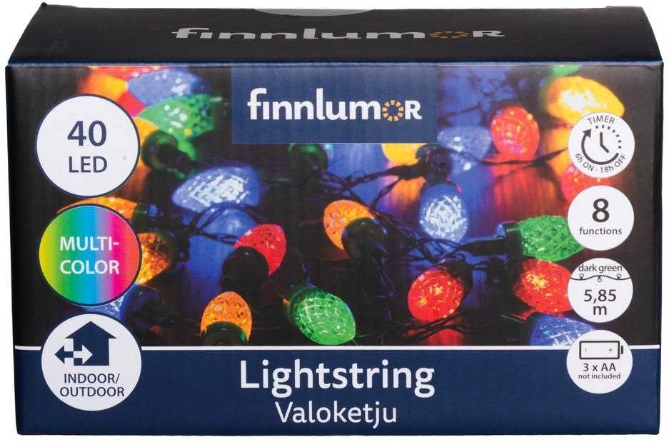 Finnlumor retro stiliaus LED Kalėdinė girlianda „Kankorėžiai“, 40 lempučių, spalvota