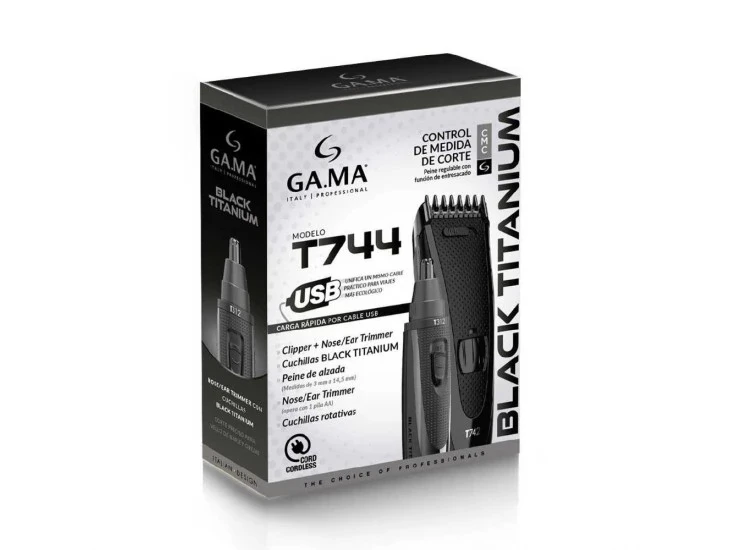 Plaukų kirpimo mašinėlės ir nosies plaukų kirptuvo rinkinys Ga.Ma Black Titanium T744