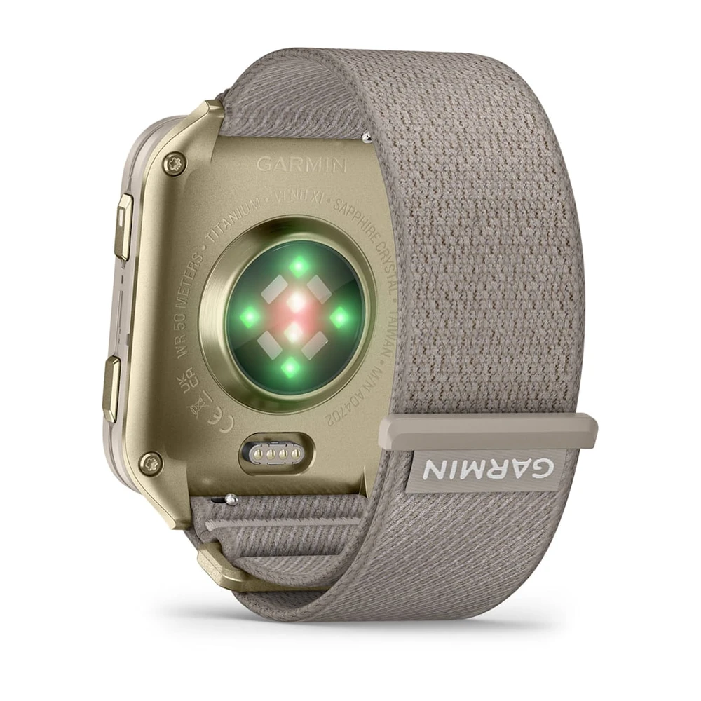 Garmin Venu® X1 Švelnios aukso spalvos su titano nugarėle ir žalsvai pilku nailoniniu dirželiu | 010-02980-09