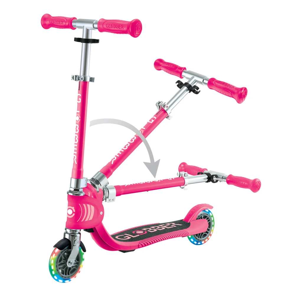 Paspirtukas GLOBBER Flow Foldable Junior, su šviečiančiais ratukais, rožinis (870-110)