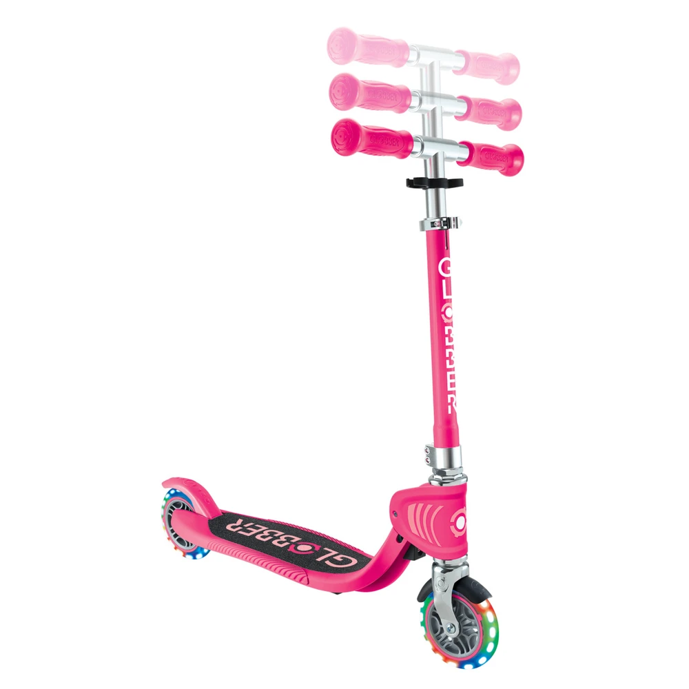 Paspirtukas GLOBBER Flow Foldable Junior, su šviečiančiais ratukais, rožinis (870-110)