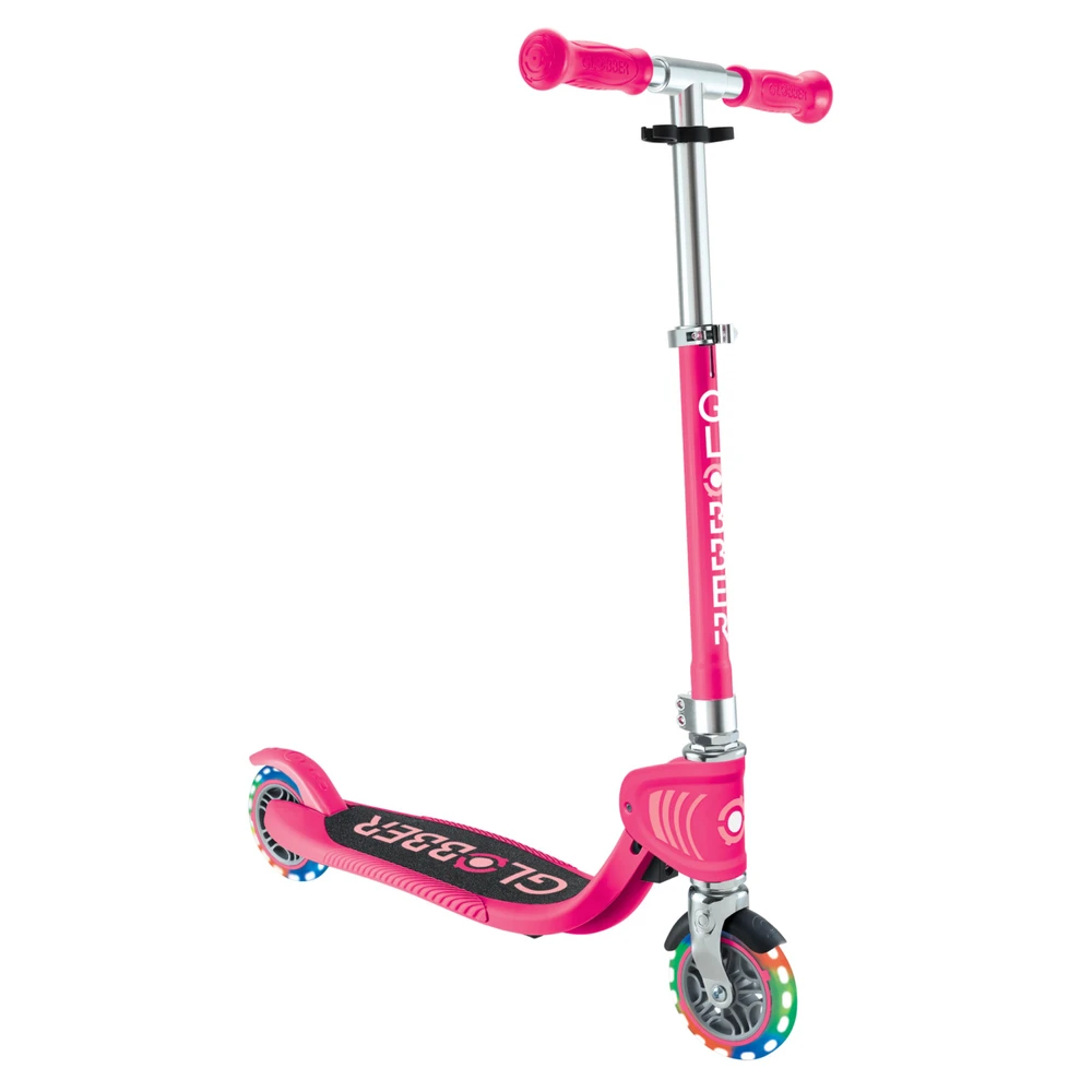 Paspirtukas GLOBBER Flow Foldable Junior, su šviečiančiais ratukais, rožinis (870-110)