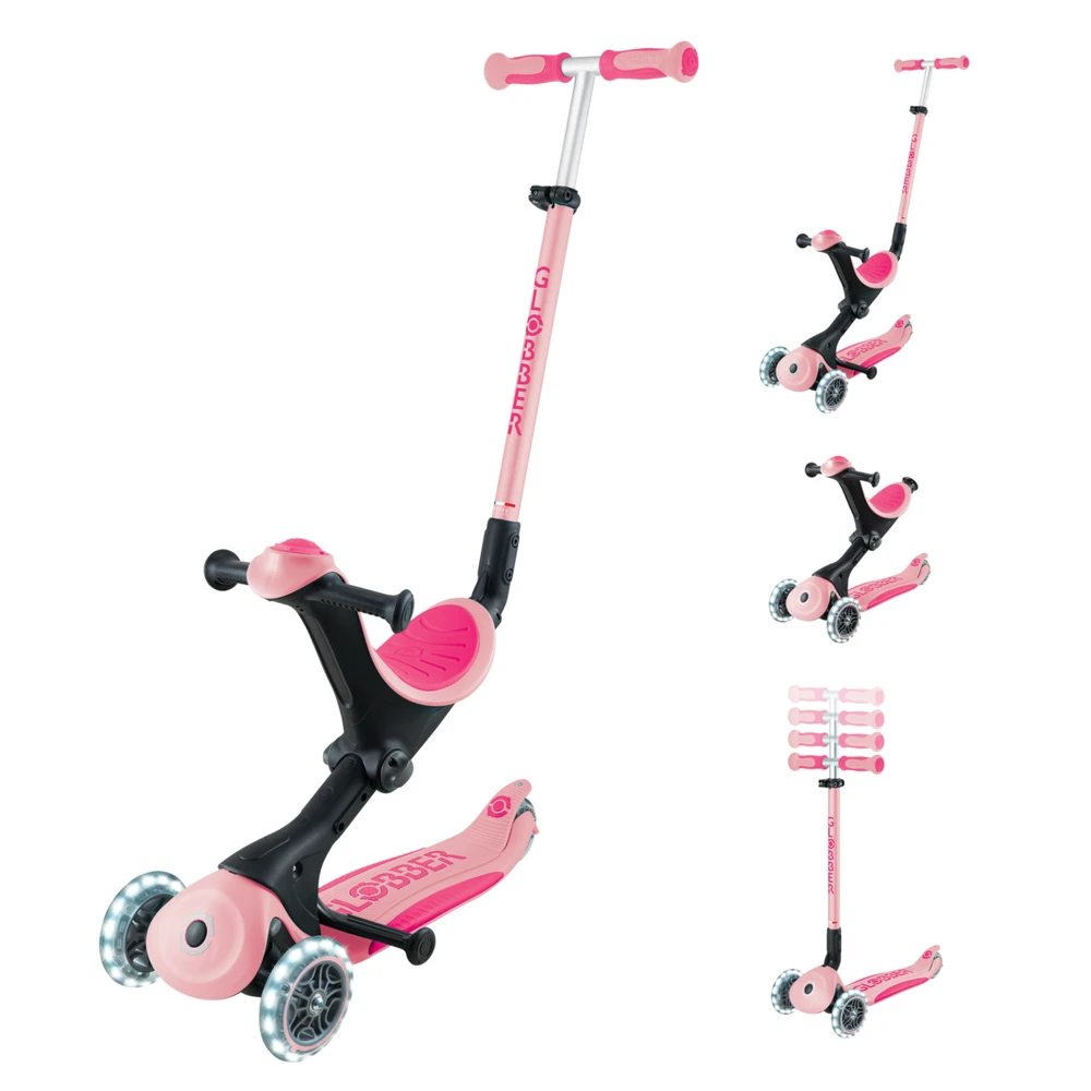 Paspirtukas GLOBBER Go Up Deluxe Lights, rožinis, 748-610