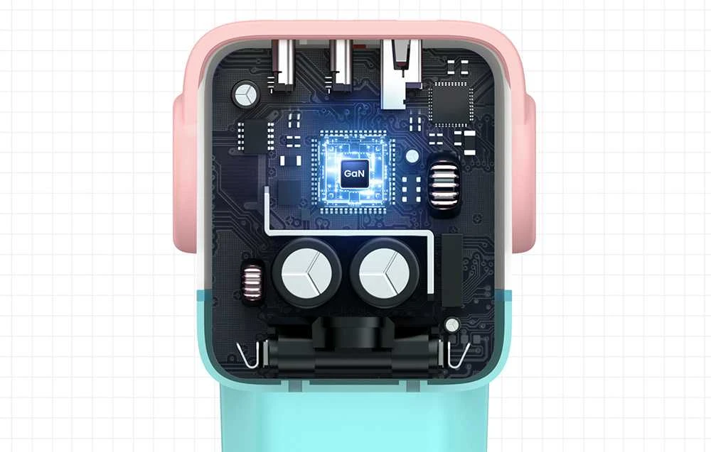 Įkroviklis Ugreen Nexode RG (Robot GaN), 65 W, Rožinės/mėlynos spalvos