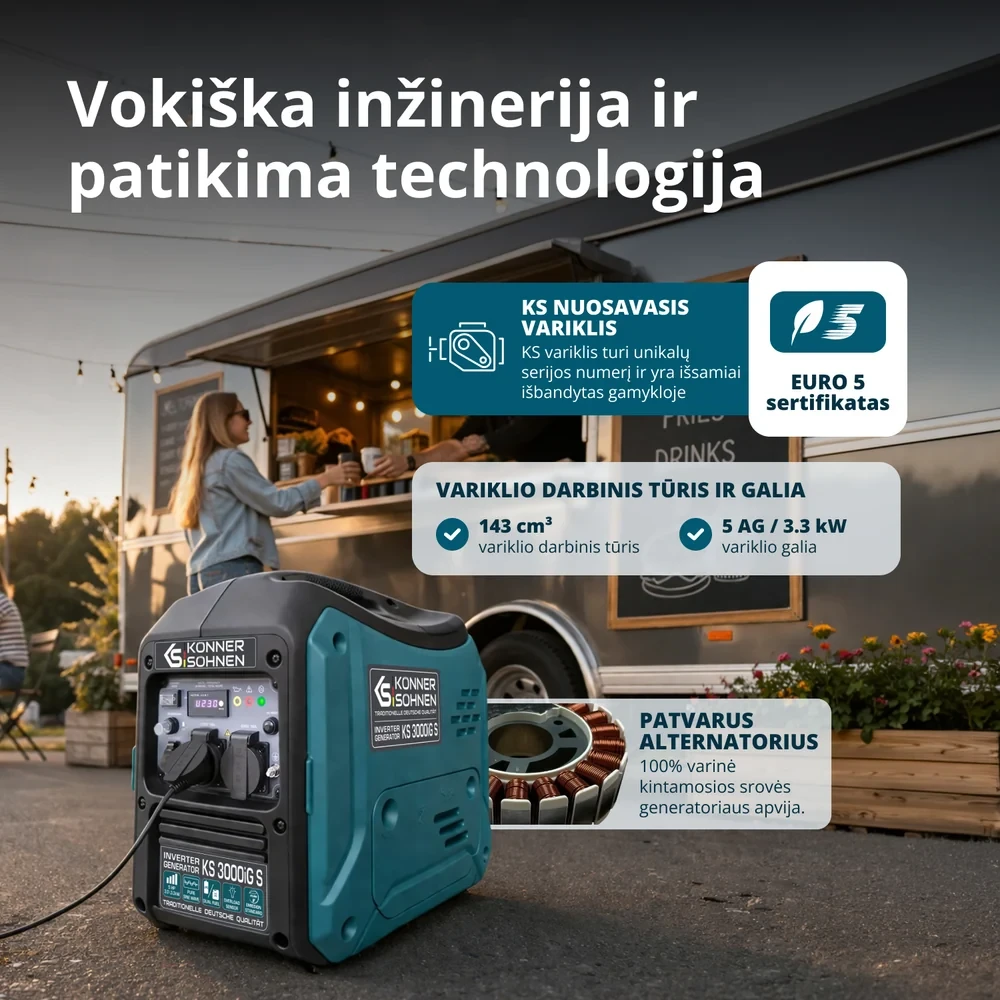 Inverterinis generatorius Könner & Söhnen KS 3000iG S, 3,3 kW, benzinas / LPG, 230 V, 5 l