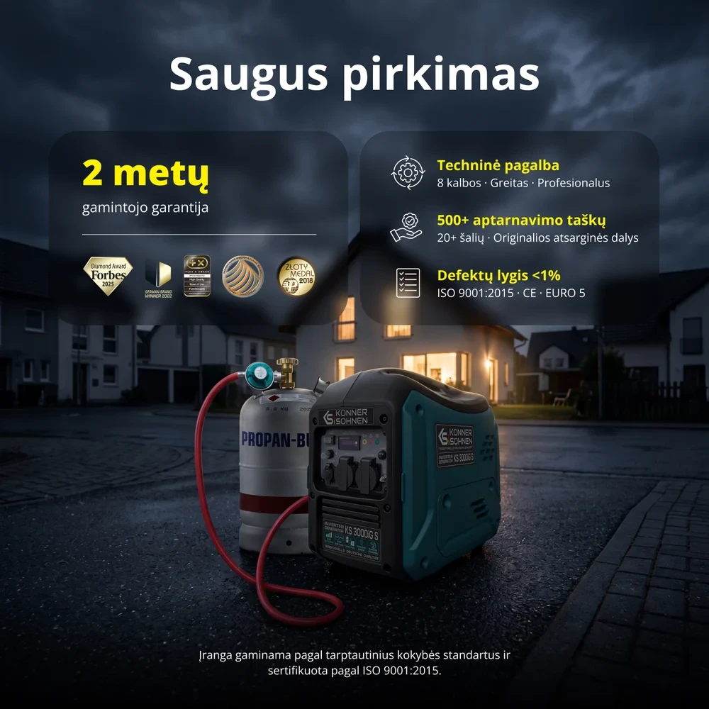 Inverterinis generatorius Könner & Söhnen KS 3000iG S, 3,3 kW, benzinas / LPG, 230 V, 5 l