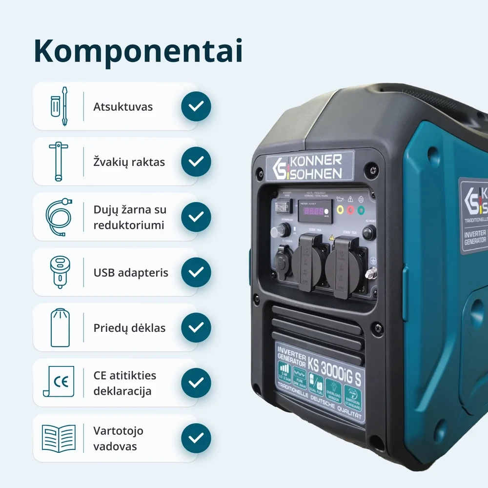 Inverterinis generatorius Könner & Söhnen KS 3000iG S, 3,3 kW, benzinas / LPG, 230 V, 5 l