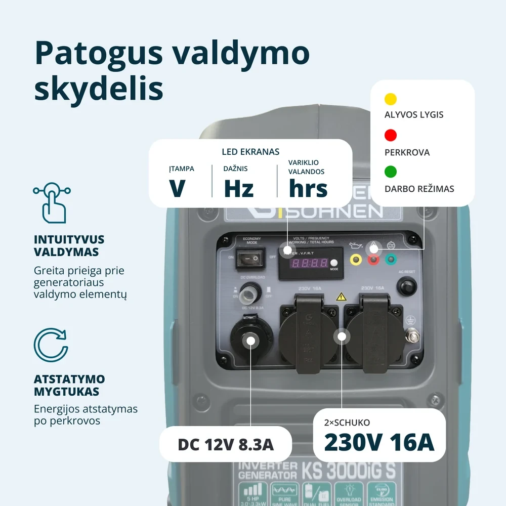 Inverterinis generatorius Könner & Söhnen KS 3000iG S, 3,3 kW, benzinas / LPG, 230 V, 5 l