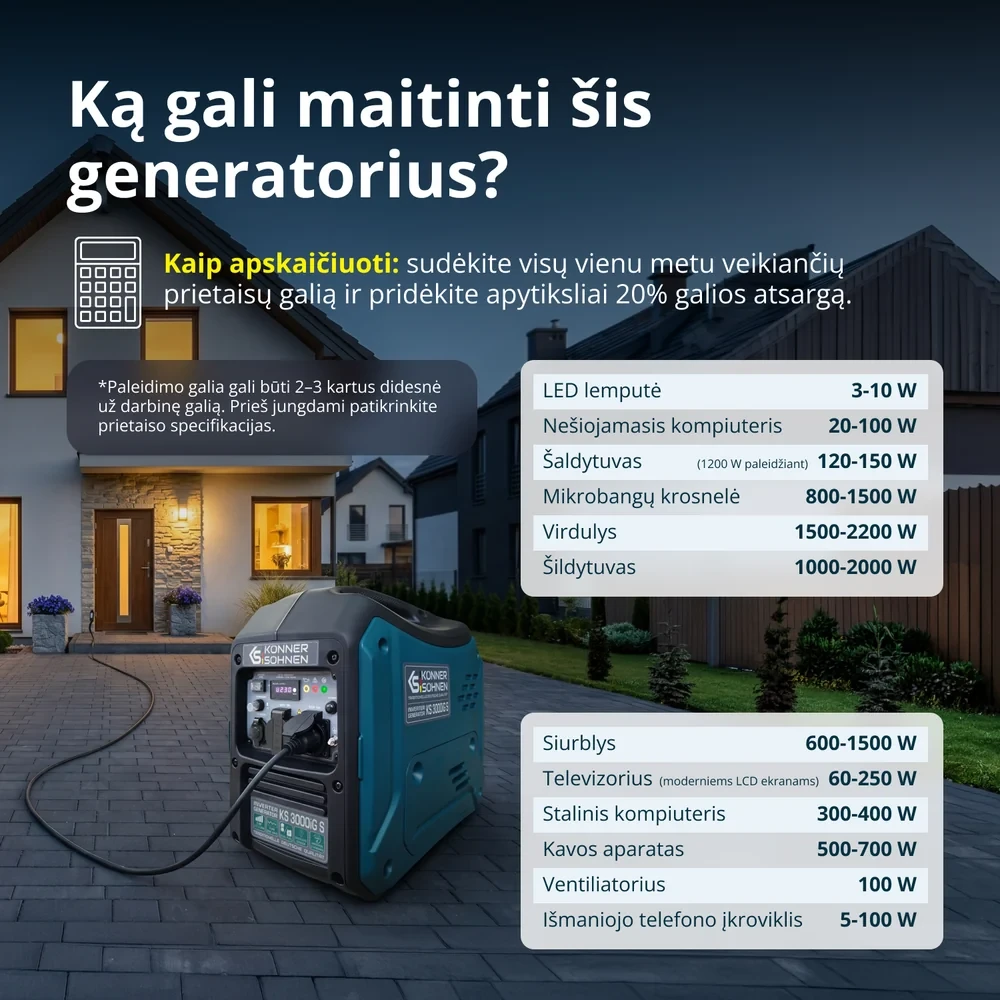 Inverterinis generatorius Könner & Söhnen KS 3000iG S, 3,3 kW, benzinas / LPG, 230 V, 5 l