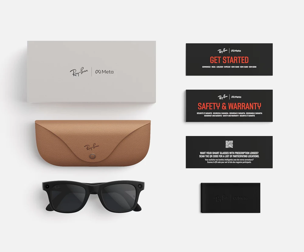 Išmanieji akiniai RayBan Meta Wayfarer Gen 2, juodi rėmeliai ir grafito spalvos lęšiai, standartinis dydis