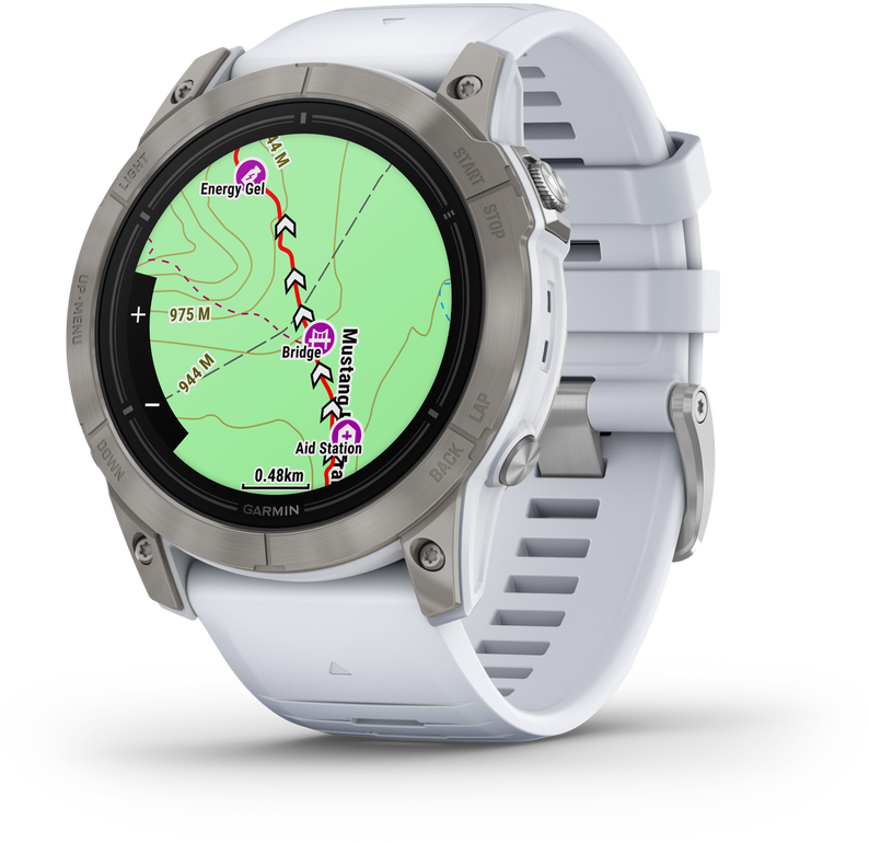 Išmanusis laikrodis Garmin epix™ Pro (Gen 2) – Sapphire Edition, 51 mm, Titano spalvos korpusas su baltos spalvos dirželiu