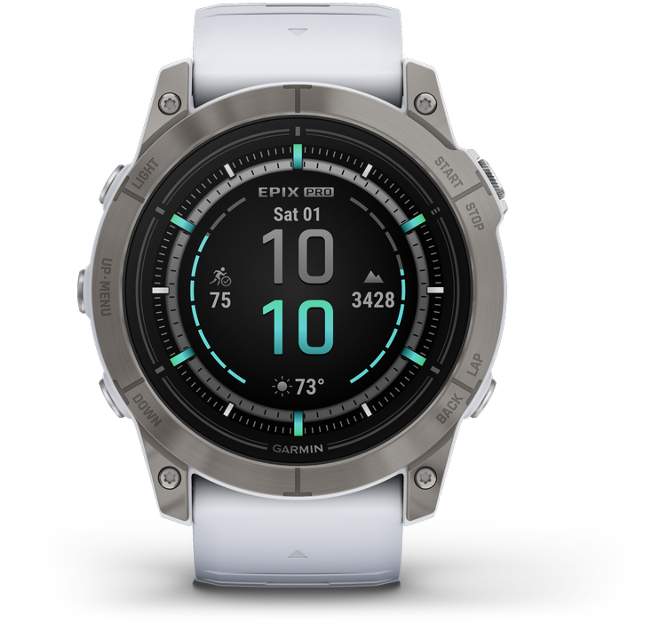 Išmanusis laikrodis Garmin epix™ Pro (Gen 2) – Sapphire Edition, 51 mm, Titano spalvos korpusas su baltos spalvos dirželiu