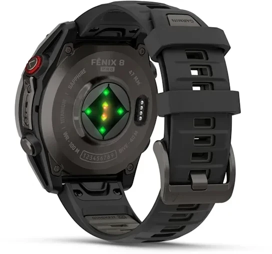 Išmanusis laikrodis Garmin fēnix® 8 Pro – 51 mm, AMOLED Sapphire, Pilkos anglies spalvos DLC titanas su juodos / pilkos akmenukų spalvos silikoniniu dirželiu | 010-03199-01