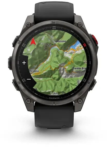 Išmanusis laikrodis Garmin fēnix® 8 Pro – 51 mm, AMOLED Sapphire, Pilkos anglies spalvos DLC titanas su juodos / pilkos akmenukų spalvos silikoniniu dirželiu | 010-03199-01